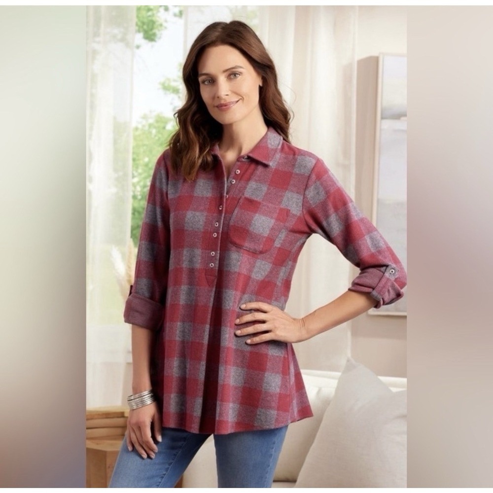 SOFT SURROUNDINGS Rio Red Buffalo Check Mad About Plaid Tunic-M